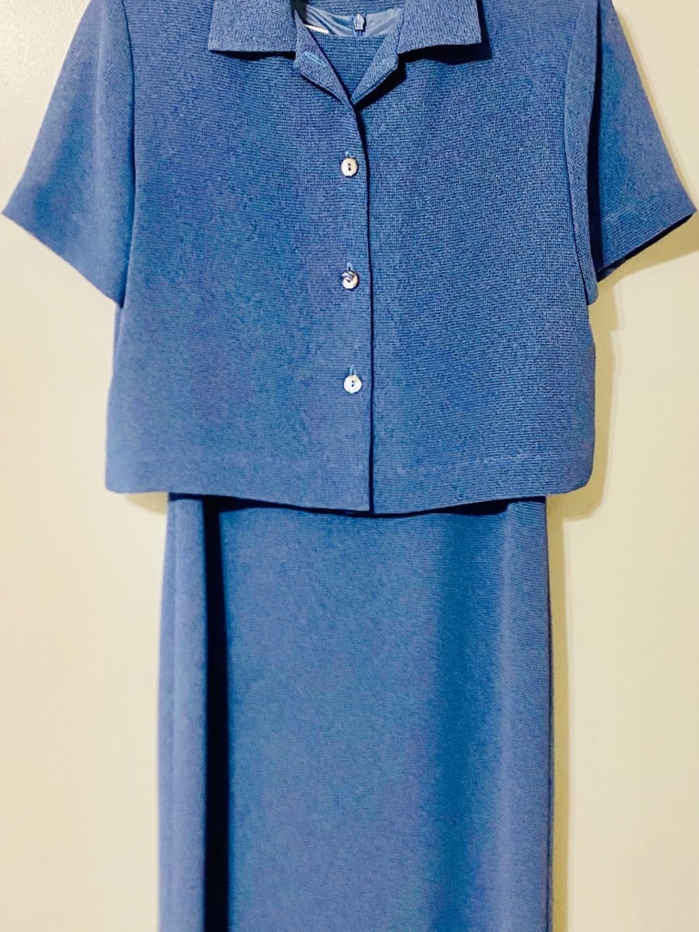 TALBOTS 2 PC SHEATH DRESS/SH SLV JACKET SZ 2 BLUE POLYESTER 30"WAIST